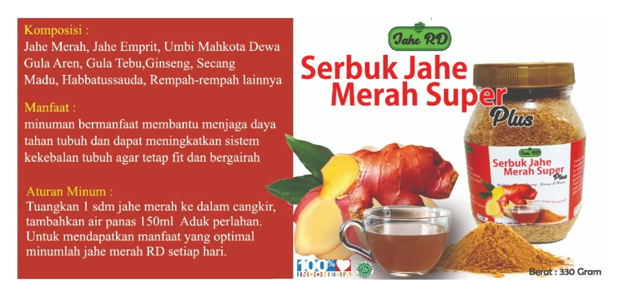 Serbuk Jahe Merah Super Rd Mengatasi Rheumatik Asam Urat Perut Kembung Kolestrol Nyeri Persendian Flu Batuk Demam Plus Habbatussaudda 300gr Lazada Indonesia