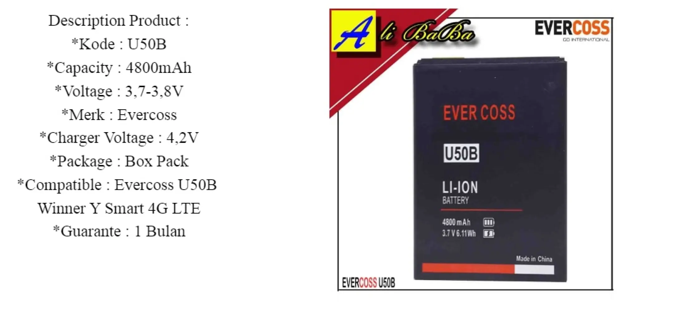 Baterai Handphone Evercoss U50b Winner Y Smart 4g Lte Double Power Evercoss U50b Battery Hp Evercoss Winner Y Smart Batu Batre Cross U50b Lazada Indonesia