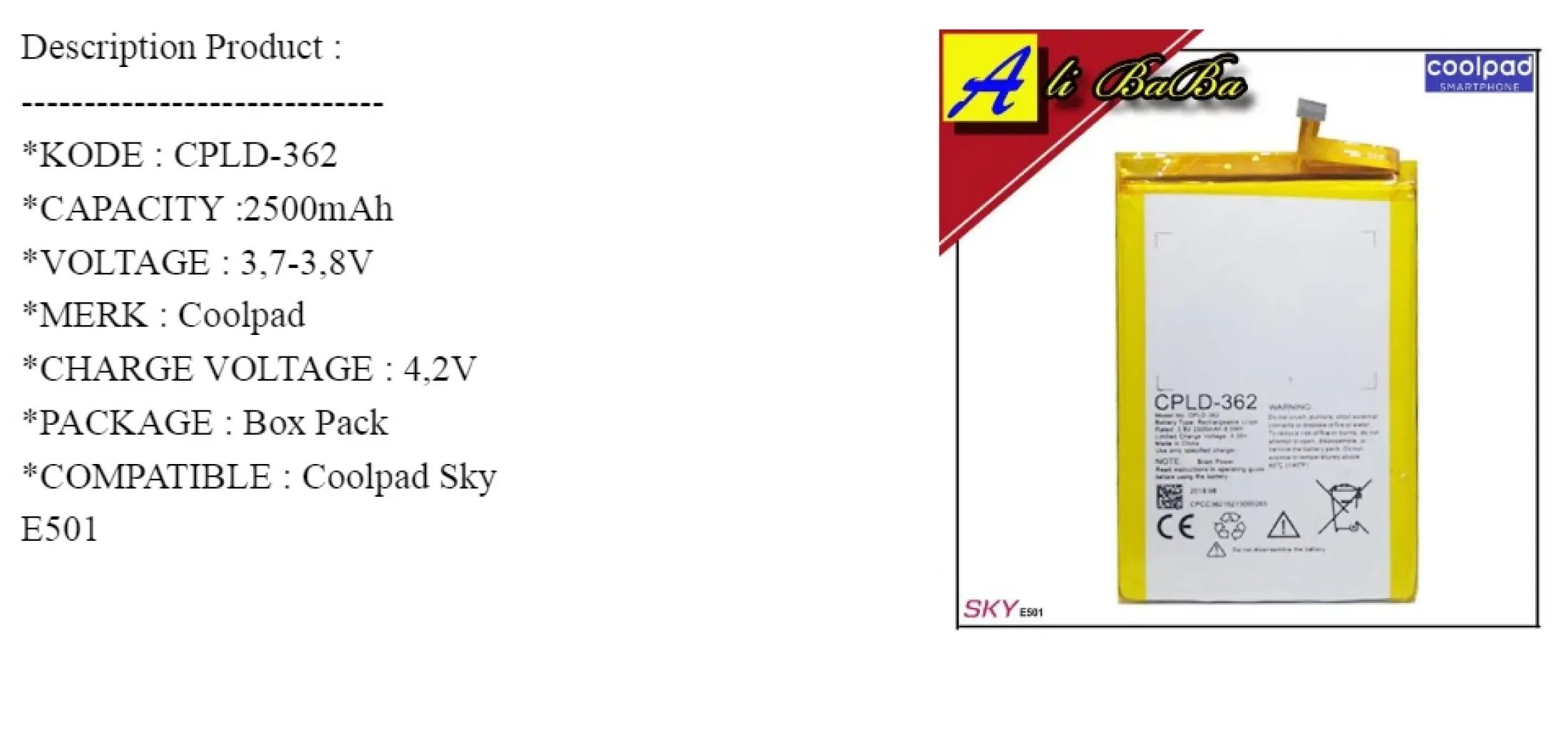 Baterai Handphone Coolpad Sky E501 Cpld 362 Batre Hp Coolpad Sky E501 Battery Colpad E501 Batu Batre Coolpad E501 Lazada Indonesia