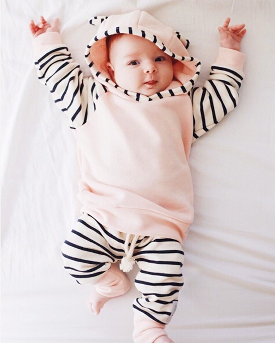 Kelinci Lucu 0 2y Bayi Baru Lahir Pakaian Atasan Jaket Bertudung T Kemeja Celana Katun 2 Pcs Suit Bayi Laki Laki Yang Baru Lahir Gadis Nyaman